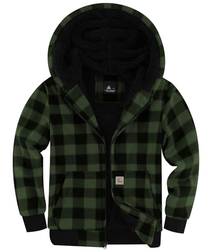 V VALANCH Boys Zip-up Hoodies Fleece Lined Plaid Sweatshirt Jacket
