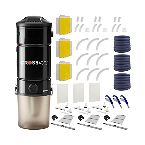 crossvac Zentralstaubsauger Set Retraflex X-Large - Zentralstaubsauger B900-3X Schlaucheinzug 12,2 Meter - 45 m Vakuumrohr - Zubehör - Installationsmaterial Cover
