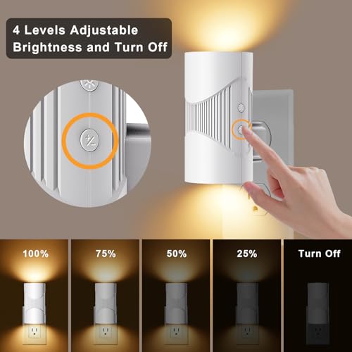 Image of easuntec Night Light, Night Lights Plug into Wall, Warm Led Night Light, Dusk to Dawn Light Sensor, 3 Light Modes, Dimmable Night Lights for Bedroom Bathroom Hallway Kitchen Stairs (White, 2 Pack)