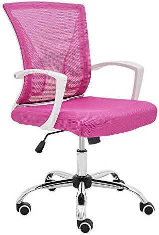 Modern Home Zuna Mid-Back Office Task Chair - Ergonomic Back Supporting Mesh Back Desk Chair (White/Pink)