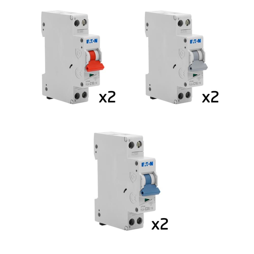 EATON - Lot De 6 Disjoncteurs Modulaires Ph+N – 2×10A, 2×16A, 2×20A