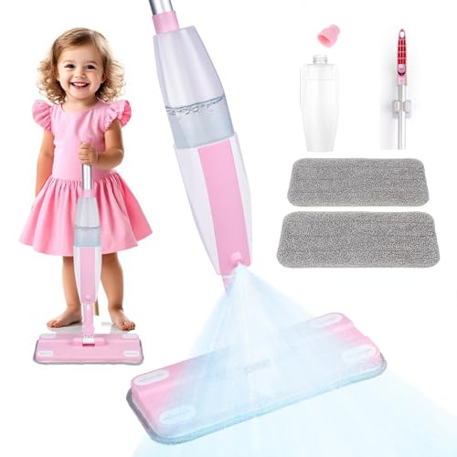 Kids Spray Mop,Fun & Functional Toddler Cleaning Set,Real Working Mop for Floors,Pretend Play β Includes Spray Bottle, 2 Washable Microfiber Pads, Montessori Kids Cleaning Toy Set -Pink Pink