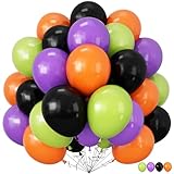 BTZO ハロウィン バルーン 風船 50個入 10インチ ラウンド スタンダードカラー ゴム風船 ハロウィン飾り HALLOWEEN 飾り付け お化け屋敷 パーティー お祭り 文化祭 ブラック オレンジ フルーツグリーン パープル 4色アソート