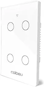 Interruptor Inteligente zigbee, Interruptor Smart Sem Fio Doméstico Multifuncional, Controle Remoto de Eletrodomésticos Por Celulares, Controle Por Voz, com neutro (4 botões, Branco)