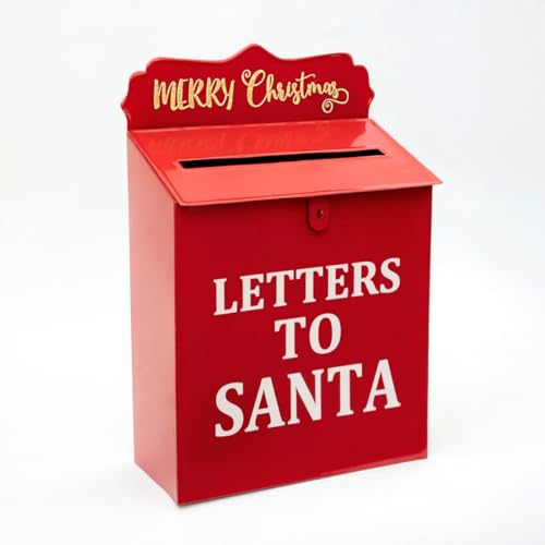 LOLAhome Buzón de Navidad Decorativo para Colgar en la Pared o Puerta. Fabricado en Metal de Alta Durabilidad en Color Rojo Intenso. Ideal para Cartas y decoración. Mide 23x11x33 cm.