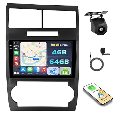 [4+64G] Hikity Android 15 Car Stereo for Dodge Charger/Magnum 2005 2006 2007, 9'' in-Cell Touchscreen Radio Wireless Carplay Android Auto 5GWiFi/Bluetooth/Mirror Link GPS SWC FM/RDS/EQ Backup Cam+Mic