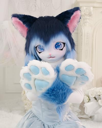 ZFKJERS Cosplay Tier Verlängerte Flauschige Kunststoffkrallen für Katzen Fursuit Pfoten Handschuhe Erwachsene Kostüm Zubehör Set (Blue)