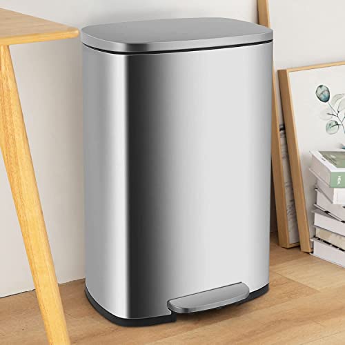 Trash Can for Home and Office - 13.2 Gallon Stainless Steel with Removable Inner Bucket