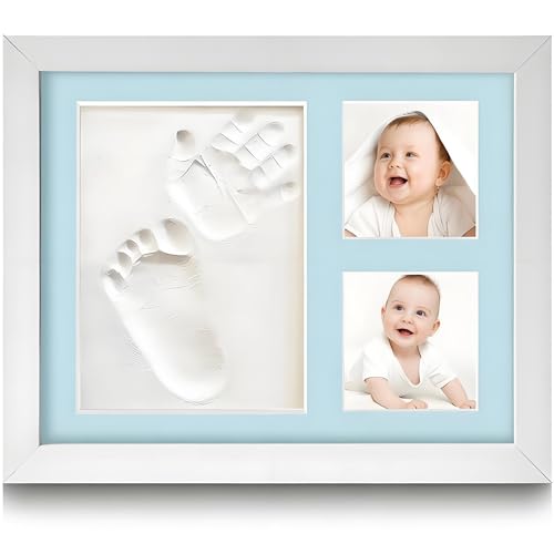 Hzorille Baby Hand and Footprint Kit, Clay Handprint Keepsake Frame, Newborn Keepsake Photo Frame, Nursery Picture Hanging pictures, Newborn essentials, Personalized New Mom Gifts (white)