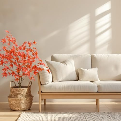 Garveehome 4ft Artificial Maple Tree, Large Faux Tree Soft Silk Autumn Maple Decorative Plant with Plastic Pot for Party Home Living Room Decoration Thanksgiving Harvest