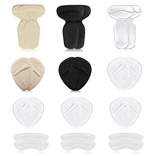 12 Pairs Heel Grip and Metatarsal Pads, ONUEMP Soft Silicone Heel Foot Pad Shoes Too Big Inserts Women Men, Metatarsal Cushion Ball of Foot Pain, Blister Prevention, High Heel Protector, Loose Shoes