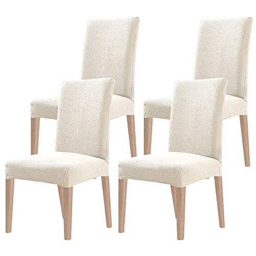 HULISEN Funda de Silla elástica, de poliéster, Protector de Silla, Funda extraíble Lavable, para Hotel, Restaurante, decoración de Boda, Comedor, Beige, 4 Pcs