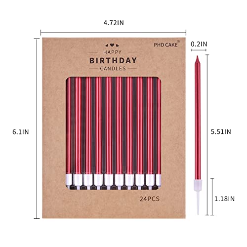 Image of PHD CAKE Red Long Thin Metallic Birthday Candles, Cake Candles, Birthday Parties, Wedding Decorations, Party Candles