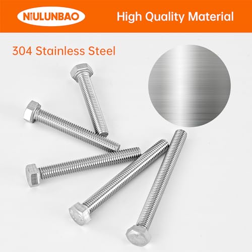 Image of M5 x 30mm 35mm 40mm 45mm 50mm Heavy Duty Hexagon Bolts Hex Head Screws, 304 Stainless Steel, Metric Fully Thread, Machine, Bright Finish, Assortment Kit 50PCS