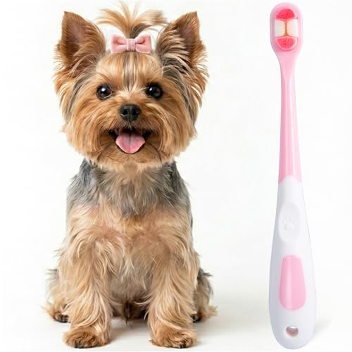 Image of Small Dog Toothbrush, Puppy & Cat Tooth Brushing Kit, Ultra Soft Head Teeth Brush for Kitten & Tiny to Medium Pet, Doggy Toothbrushes Deep Dental Clean, 1 PCS, Pink