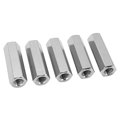 Omabeta Hex Coupling Nut M10, Hexagonal 304 Stainless Steel Threaded Rod Connection Nut, for Bolts Studs Mechanical Screws Fastening, Silver, M10x1.5×55mm 5Pcs