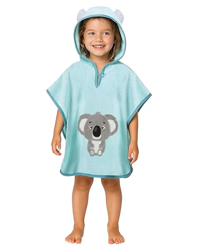 LAYNENBURG Premium poncho de baño niños con capucha - 100% algodón - OEKO TEX - bebé niños niñas toalla poncho - 1-3 años/Koala