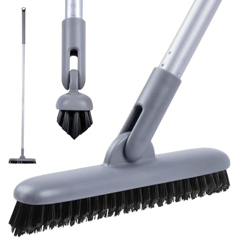 DSV Standard Grout Scrubber with Long Handle, 50 Inches Tile Grout Cleaner, V-Shape Crevice Cleaning Brush for Hard to Reach Areas, 180° Rotation Grout Cleaner for Tile Floors, Baseboards and Corners Cover