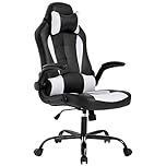 BestOffice Gaming Chair Ergonomic PC Video Game Chair Racing Computer Chair with Lumbar Support Flip Up Arms Headrest PU Leather Executive High Back Chair (White, Without footrest)