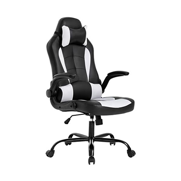 BestOffice PC Gaming Chair Ergonomic Office Chair Desk Chair with Lumbar Support Flip Up Arms Headrest PU Leather Executive High Back Computer Chair for Adults Women Men (White)