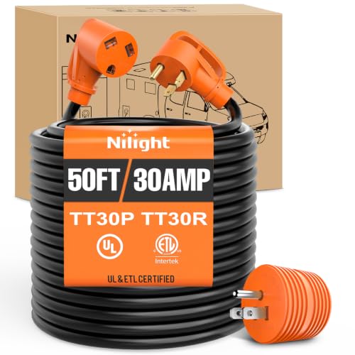 Image of Nilight 50FT 30 Amp RV Extension Cord with Adapter 10 /3 Gauge TT-30P