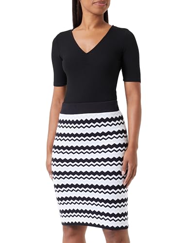 Jupe midi en tricot NALLY noire et blanche pour femme, modèle 11026719-na02