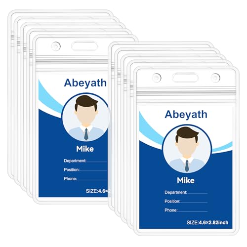 ABEYATH 20 Pack Extra Thick ID Card Name Badge Holder Heavy Duty Waterproof Clear Plastic PVC Vertical Sleeve Pocket Resealable