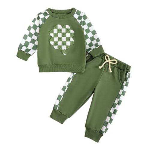 Gureui 3T Toddler Baby Boy St Patricks Day Outfit 2-3 Years Plaid Sweatshirt Pants Sweatsuit 2T Clothes