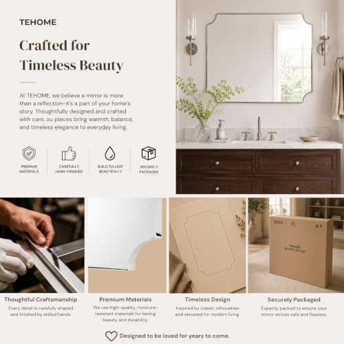 Image of TEHOME Polished Nickel Rectangle Bathroom Vanity Mirror, 24x36'' Silver Decorative Bathroom Mirrors