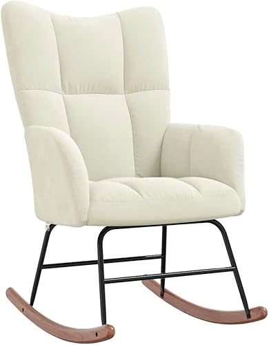 Miniatura 79 de vidaXL Velvet Rocking Chair - Dark Gray - Modern Design - Comfortable Foam Padding - Steel Frame with Solid Rubber Wood Rocking Rails