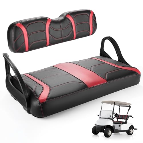 KEMIMOTO Golf Cart Seat Covers Compatible with EZGO RXV OEM Front Seats, No Staples Needed, Marine-Grade Vinyl, Black and Red