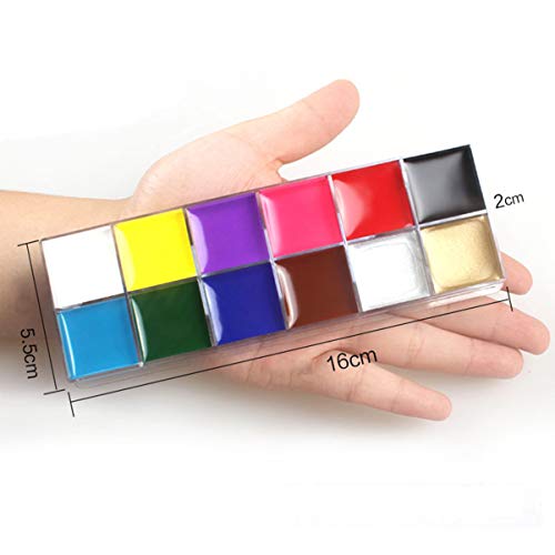 Frcolor Halloween Body Paint Palette,12 Flash Colors Case Tattoo Face Body Paint Halloween Party Fancy Dress Oil Painting Art Beauty #TOP3