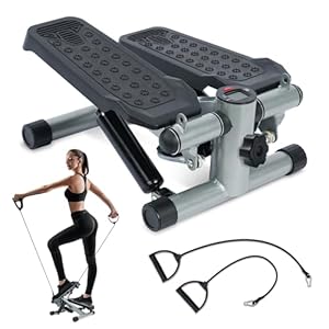 Occupic Steppers with Resistance Bands, Adjustable Pedal Height Step Fitness Machines, Upgraded Super Quiet Stair Stepper for Home Office Workouts