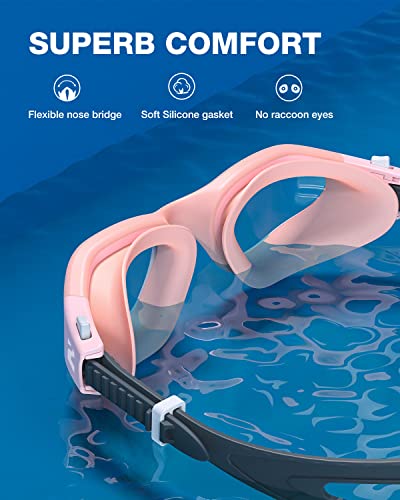 Zionor Swim Goggles, G1 Se Swimming Goggles Anti-Fog For Adult Men Women, Uv Protection, No Leaking (Clear Lens Pink Frame) #TOP1