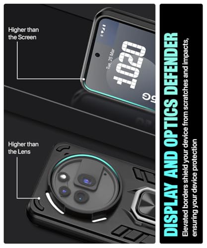Image of WOW IMAGINE Shock Proof Back Case Mobile Cover for Nothing Phone 3a Pro | Back Cover Case (Tough Armor | Hybrid PC + TPU | Ring Holder & in-Built Kickstand | Black)