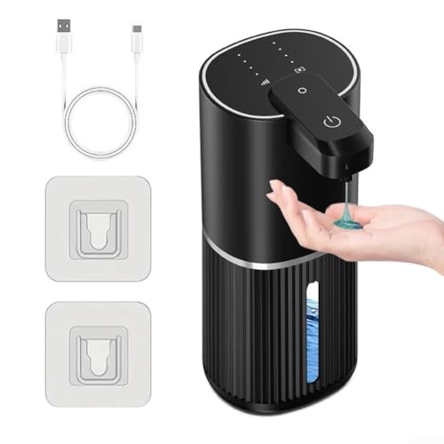 USB Rechargeable Automatic Soap Dispenser, 1200mAh Electric Hand with 4 Adjustable Levels, IPX5 Waterproof Touchless Dispenser for Kitchen Bathroom Office, 380ml (Black)(Liquid-Black)