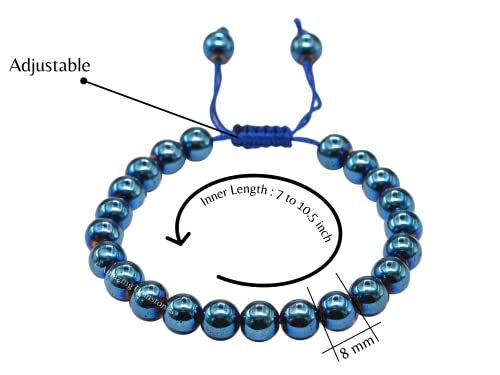 Blue Hematite Bracelet For Women Men's Gifts - Protection Healing Crystal Bracelet - 8Mm Gemstone Beaded Adjustable Bracelet #TOP1