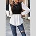 Autumn and Winter Women's Long Sleeved Fake Two-Piece Patchwork top Round Neck Patchwork Temperament Women's Shirt (Black,S)