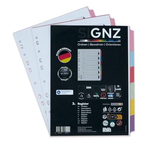 SIGNZ Register A4 aus Recycling-Karton, 6 - teilig, farbig, 3 Stück, extra starke Trennblätter, CO2-neutral hergestellt, made in Germany