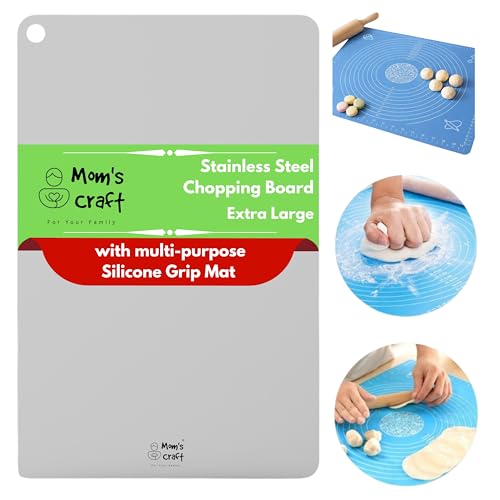 Image of Premium Stainless Steel Chopping Board | Large Rectangle Cutting Board 50cmx32.5cm with Anit-Slip Gripping Mat | for Cutting Vegetables, Fruits, Meat | Reversible (Extra Large,Rectangular)