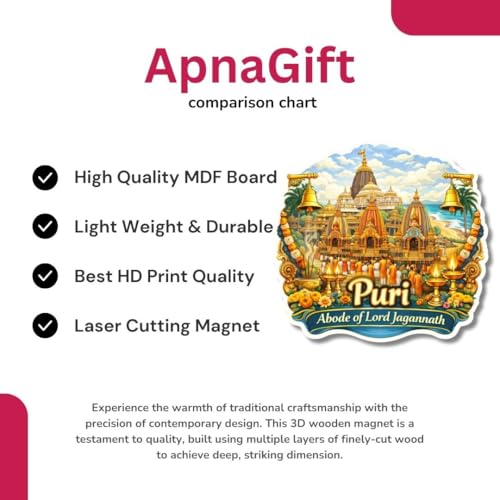Image of Apna Gift Wooden Fridge Magnet Sticker for Refrigerator Door | Multipurpose Office Magnet for Home Kitchen Decor | Souvenir Gift Travel Memory Fridge Decoration | 4 x 3 Inch Wooden Magnet (Puri)