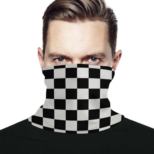 Stylish Neck Gaiter Balaclava Race Checkerboard Checkered Black And White Face Mask, Multifunction Bandanas Sun Protection Face Cover Headband Scarf Sports Headwear