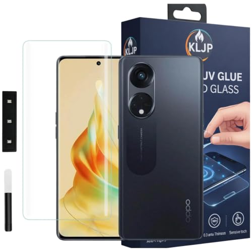 Image of Premium HD+ UV Tempered Glass Screen Protector For Oppo Reno 8T (Pack of 1) Full Adhesive UV Curved Screen Protector Case Friendly HD Clarity with installation kit