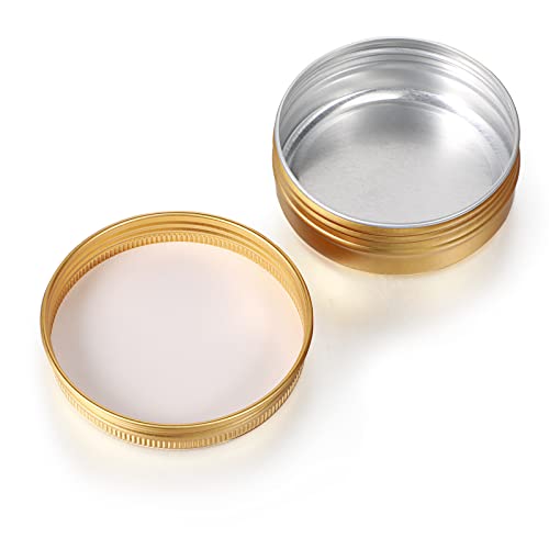 Patelai 2 oz 120 pcs Metal Round Tins Aluminum Tin Cans Salve Tins Containers with Screw Lid 20 Sheets Stickers for Salve Spice Candies Balms Candles(Gold)3