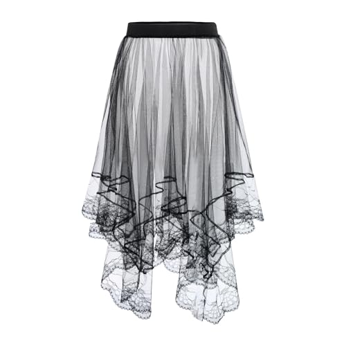 PSNKLMM Womens Sheer Mesh Cover Up Skirt Elastic Waistband Lace Trim Tulle Skirts Half Slip Overlay Underskirt(Black B) – vue 5