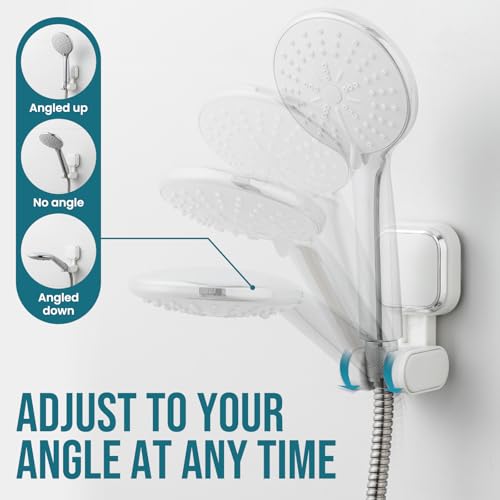 Image of TAILI Shower Head Holder Suction Cup, Adjustable Height & Angle, Wall Mounted, Waterproof, White, Plastic, Square, Bathroom & Shower Fixture