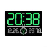 Bulevisiter Orologio da parete a LED con display digitale e data, luminosità regolabile, telecomando, sveglia da scrivania o da parete per soggiorno, camera da letto (è verde)