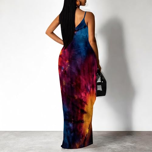 Image of Women's Summer Maxi Dress Spaghetti Strap Floral Boho Beach Long Sundress with Pockets