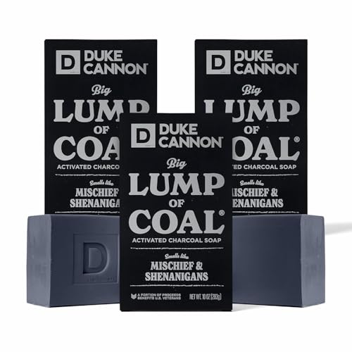 Duke Cannon Supply Co. Big Lump of Coal Soap Bar for Men Holiday Edition (Bergamot & Black Pepper Scent) Superior Grade, Extra Large, Paraben-free, All Skin Types, 10 oz (3 Pack)