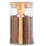Steviieden 24 FL OZ Airtight Glass Jar with Bamboo Spoons Lids Overnight Oats...